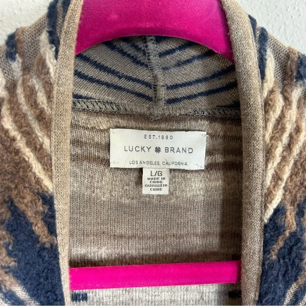 Lucky Brand L Textured Aztec Multicolor Knit Cardigan Open Front Boho Western - Picture 3 of 13